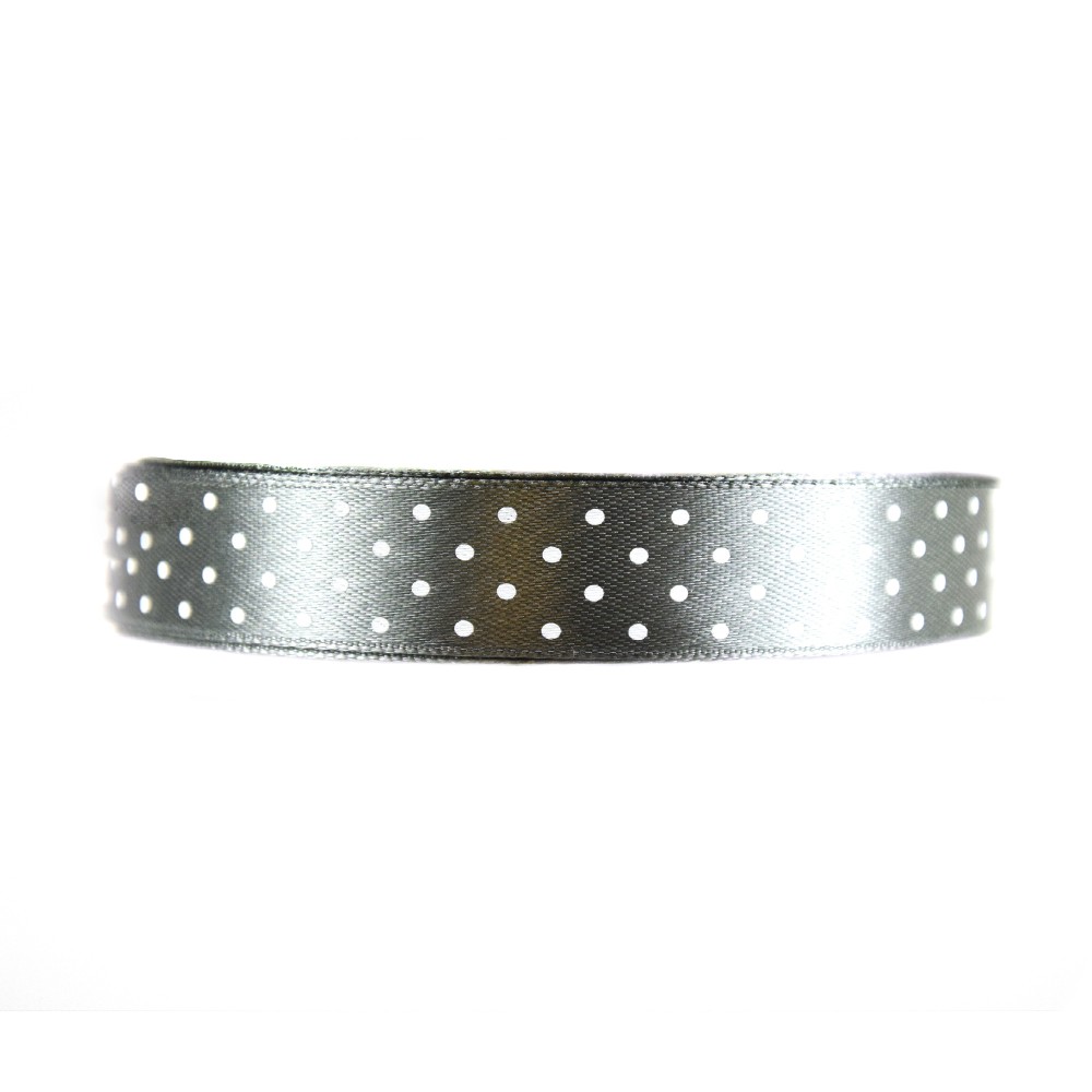 Polka Dot Ribbon - grey, 12 mm x 22 m