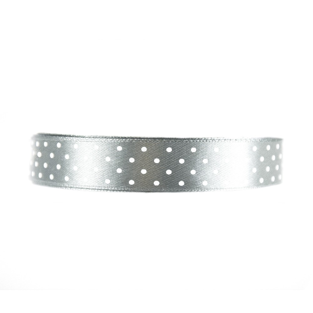 Polka Dot Ribbon - silver, 12 mm x 22 m