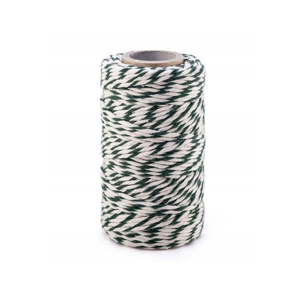 Sznurek bawełniany do makramy - biało-zielony, 2 mm, 100 g, 70 m