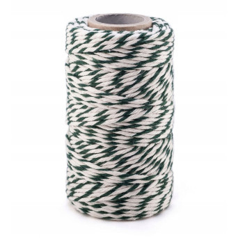 Sznurek bawełniany do makramy - biało-zielony, 2 mm, 100 g, 70 m