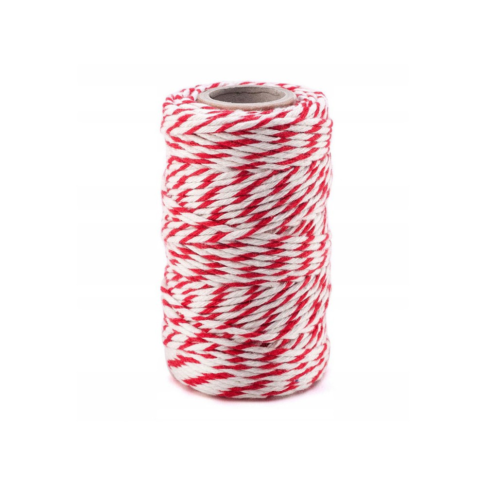 Sznurek bawełniany do makramy - biało-czerwony, 2 mm, 100 g, 70 m