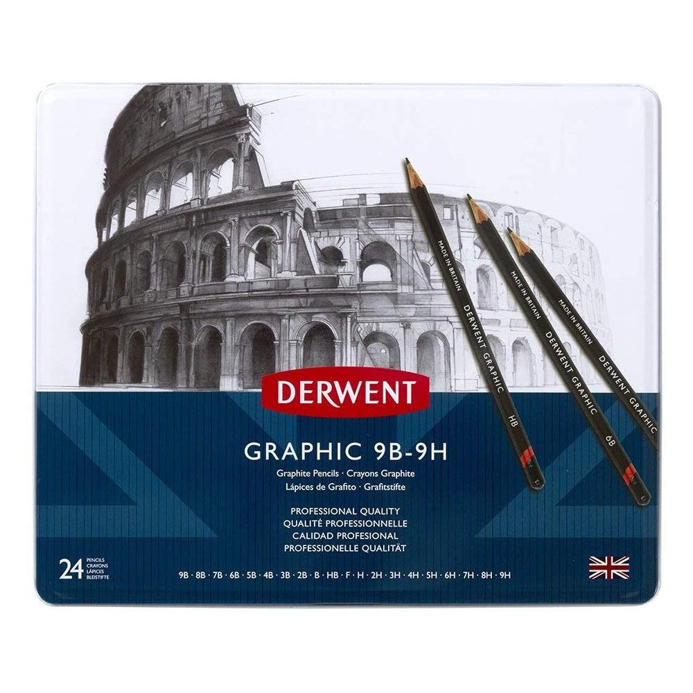Set of Graphic pencils in metal case - Derwent - 24 pcs.