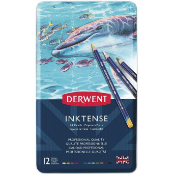 Zestaw kredek Inktense w metalowej kasecie - Derwent - 12 kolorów