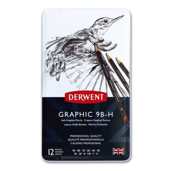 Set of Graphic pencils in metal case - Derwent - soft, 12 pcs.
