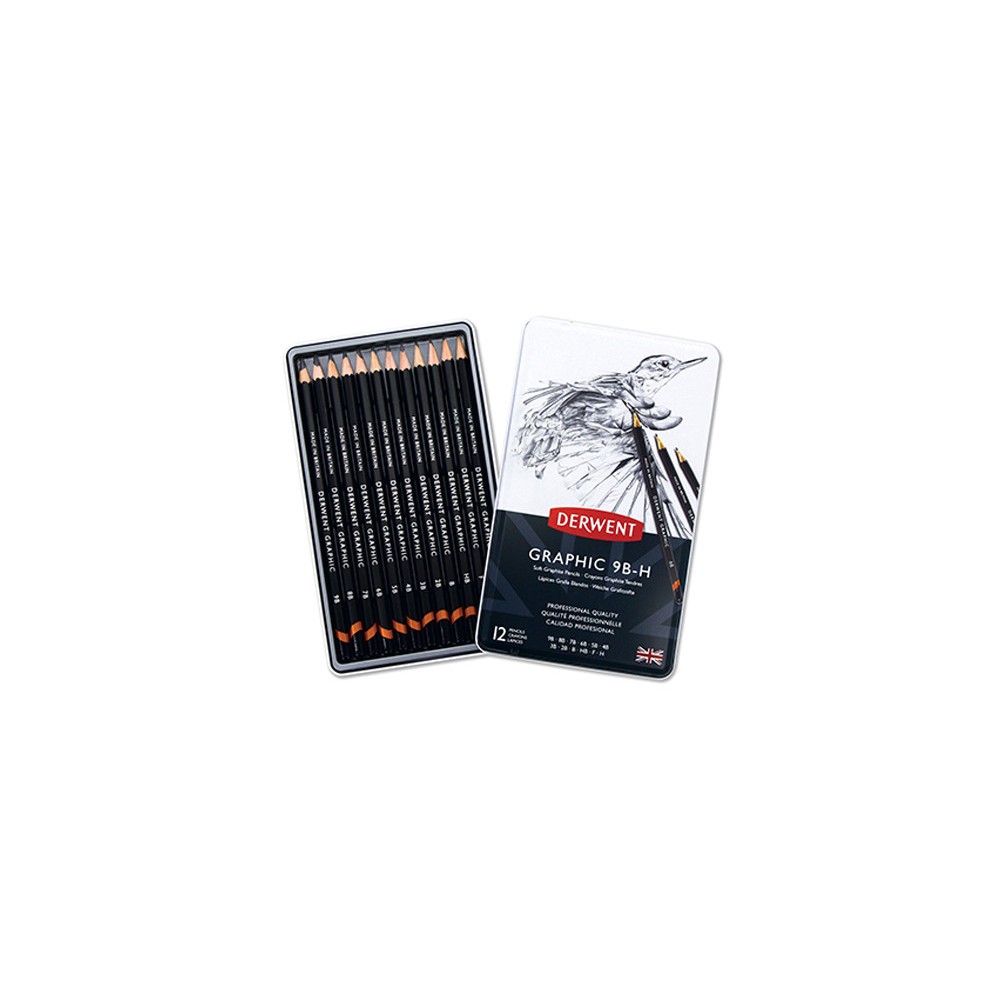 Zestaw ołówków technicznych Graphic w metalowym etui - Derwent - soft, 12 szt.