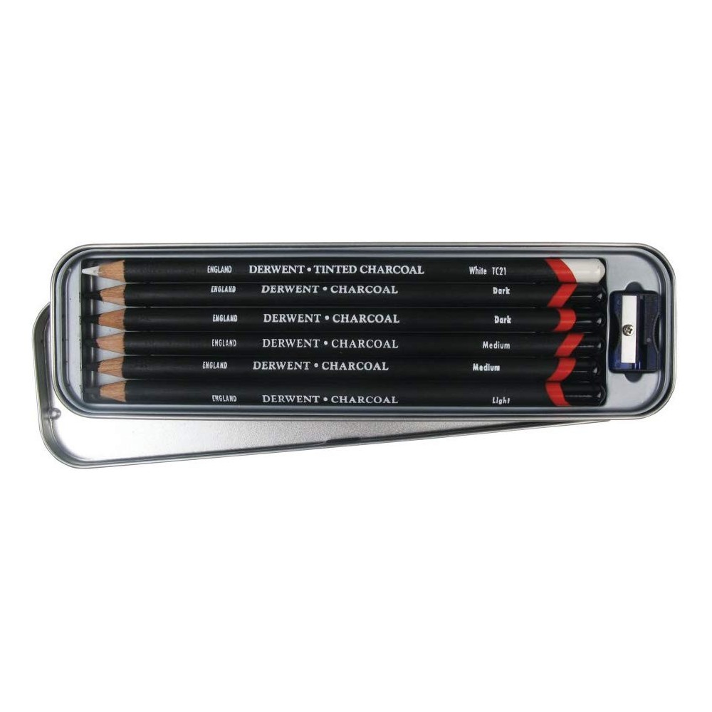 Charcoal pencil set in metal tin - Derwent - 6 pcs.
