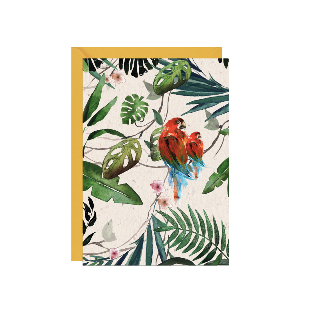 Greeting card A6 - Paperwords - Parrots in the tropics