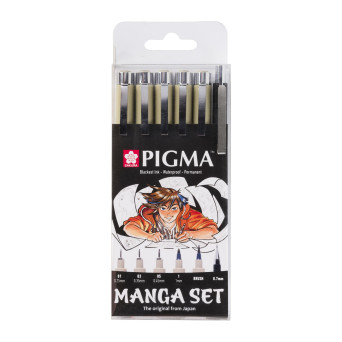 Zestaw cienkopisów Pigma Manga Micron - Sakura - czarne, 6 szt.