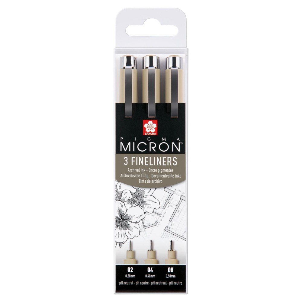 Zestaw cienkopisów Pigma Micron - Sakura - czarny, 3 szt.