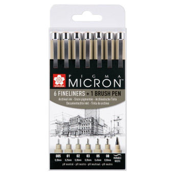 Pigma Micron Fineliners Set - Sakura - black, 6 + 1 pc.