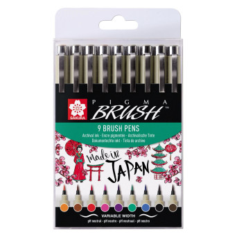 Pigma Brush Pens Set - Sakura - 9 colors