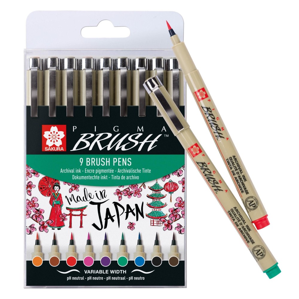 Zestaw pisaków pędzelkowych Pigma Brush - Sakura - 9 kolorów