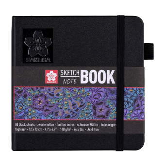 Sketch, note book - Sakura - black, 12 x 12 cm