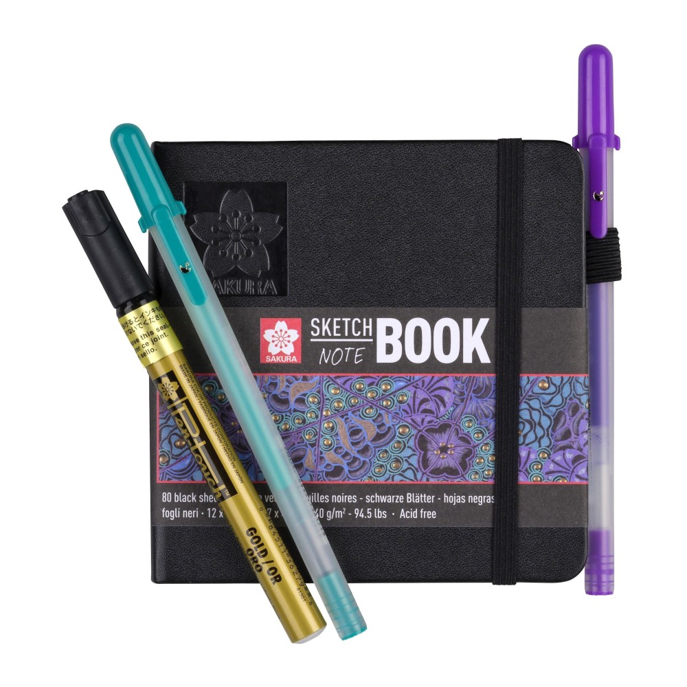 Sketch, note book - Sakura - black, 12 x 12 cm