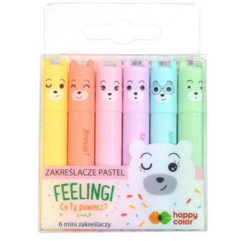 Zabawne mini zakreślacze Pastel Feelingi - Happy Color - 6 kolorów