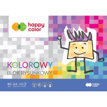 Blok rysunkowy A4 - Happy Color - kolorowy, 80 g, 15 ark.
