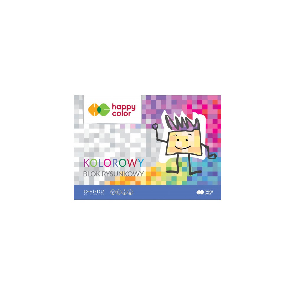 Blok rysunkowy A3 - Happy Color - kolorowy, 80 g, 15 ark.