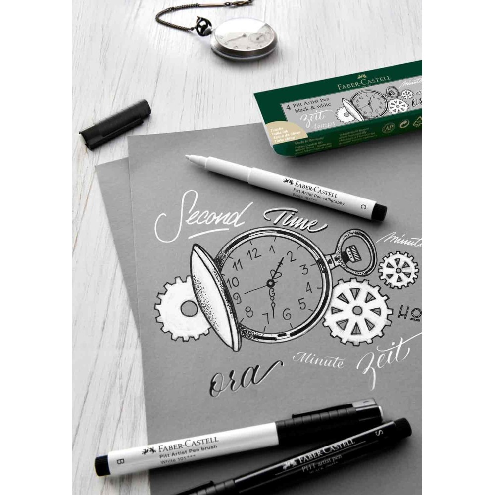 Zestaw pisaków Pitt Artist Pen Black & White - Faber-Castell - 4 szt.