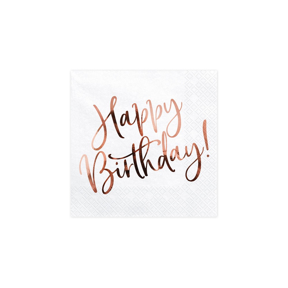 Happy Birthday napkins - rose gold, 20 pcs.