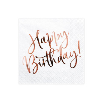 Serwetki Happy Birthday - różowe złoto, 20 szt.