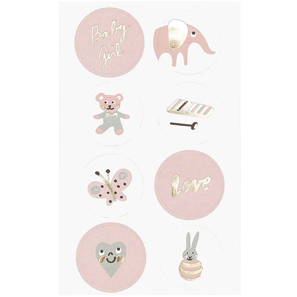 Naklejki Baby Girl - Paper Poetry - różowe, 100 szt.