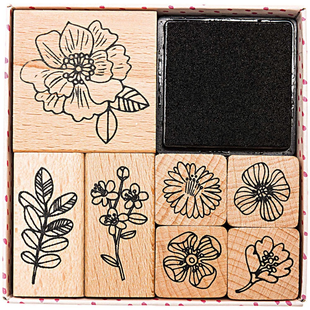 Zestaw drewnianych stempli Hygge - Paper Poetry - kwiaty, 8 szt.