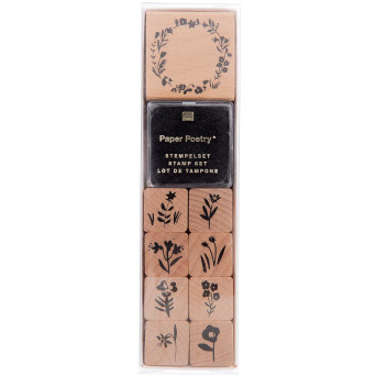 Wooden stamp set - Paper Poetry - Flora Wreath, 9 pcs.