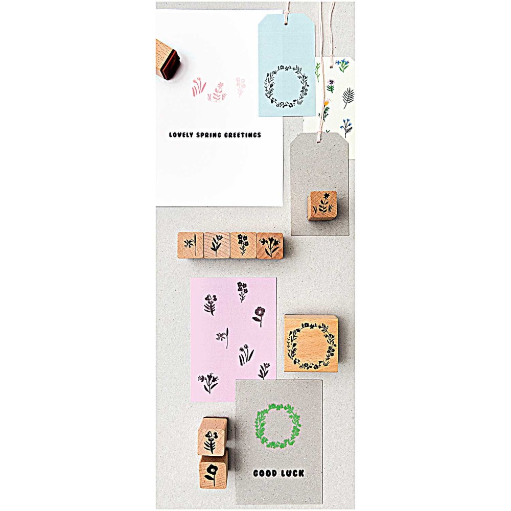Wooden stamp set - Paper Poetry - Flora Wreath, 9 pcs.
