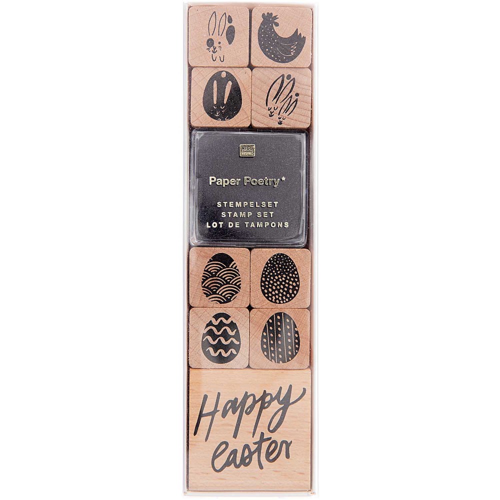 Zestaw drewnianych stempli - Paper Poetry - Happy Easter, 9 szt.