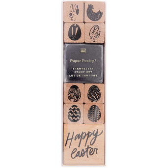 Zestaw drewnianych stempli - Paper Poetry - Happy Easter, 9 szt.