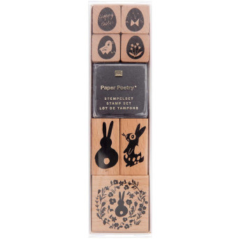 Zestaw drewnianych stempli - Paper Poetry - Bunnies & Eggs, 7 szt.