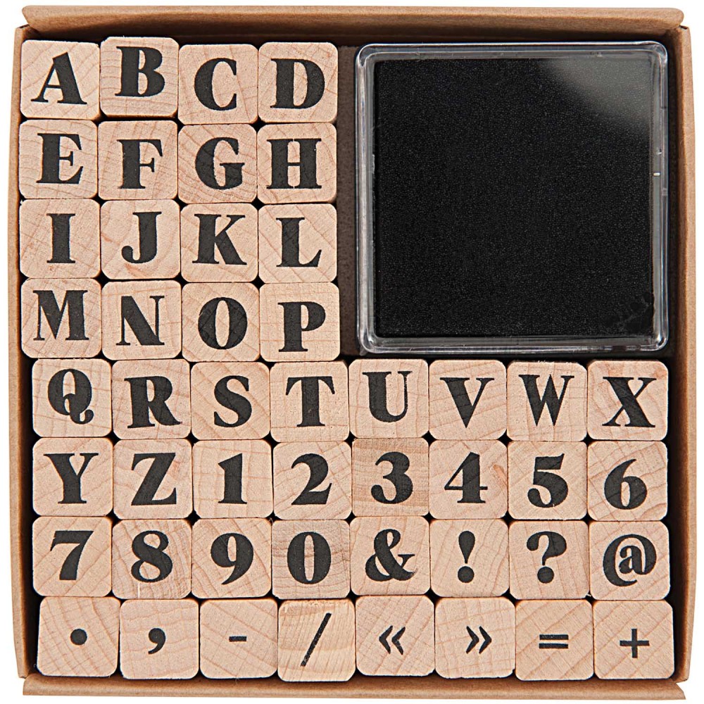 Wooden ABC & Numbers stamp set - Paper Poetry - bold alphabet, 48 pcs.