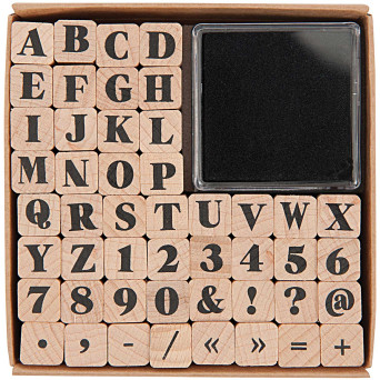 Wooden ABC & Numbers stamp set - Paper Poetry - bold alphabet, 48 pcs.