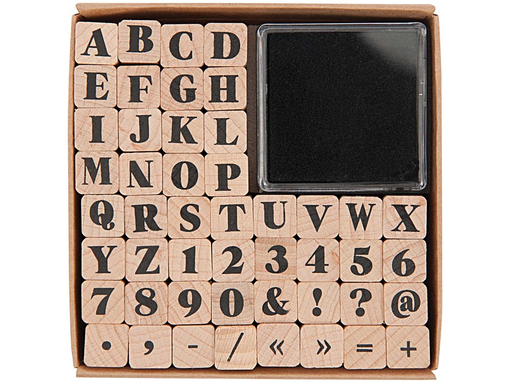 Zestaw drewnianych stempli ABC & Numbers - Paper Poetry - bold alfabet, 48 szt.