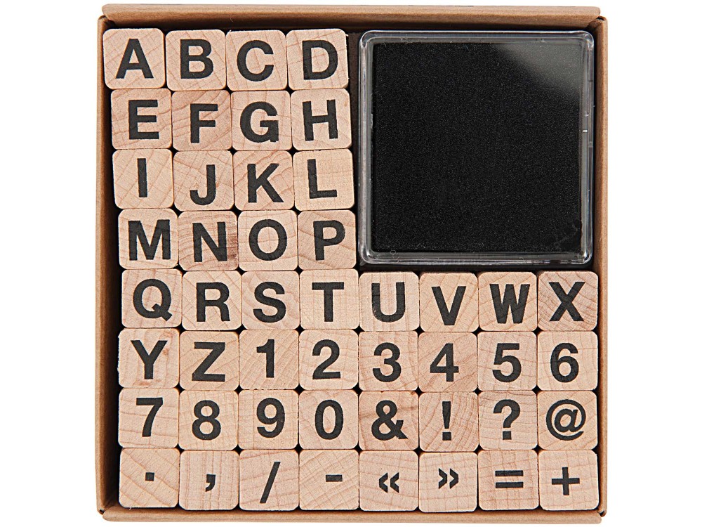 Zestaw drewnianych stempli ABC & Numbers - Paper Poetry - alfabet, 48 szt.