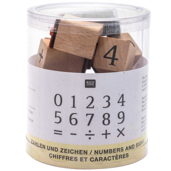 Wooden stamp set - Rico Design - numbers & signs, 15 pcs.