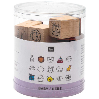 Zestaw drewnianych stempli Baby - Rico Design - 15 szt.