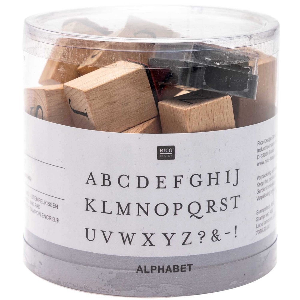 Zestaw drewnianych stempli ABC - Rico Design - alfabet, 30 szt.