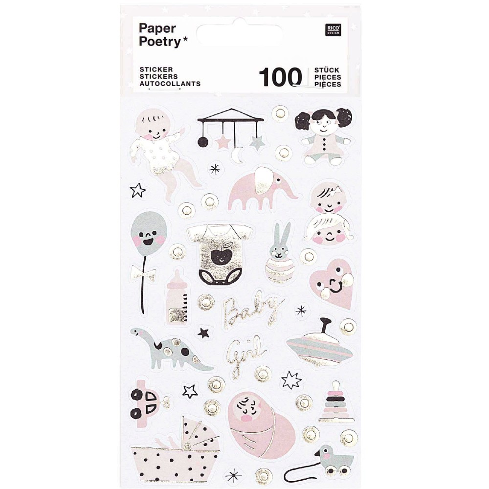 Naklejki Baby Girl - Paper Poetry - różowe, 100 szt.