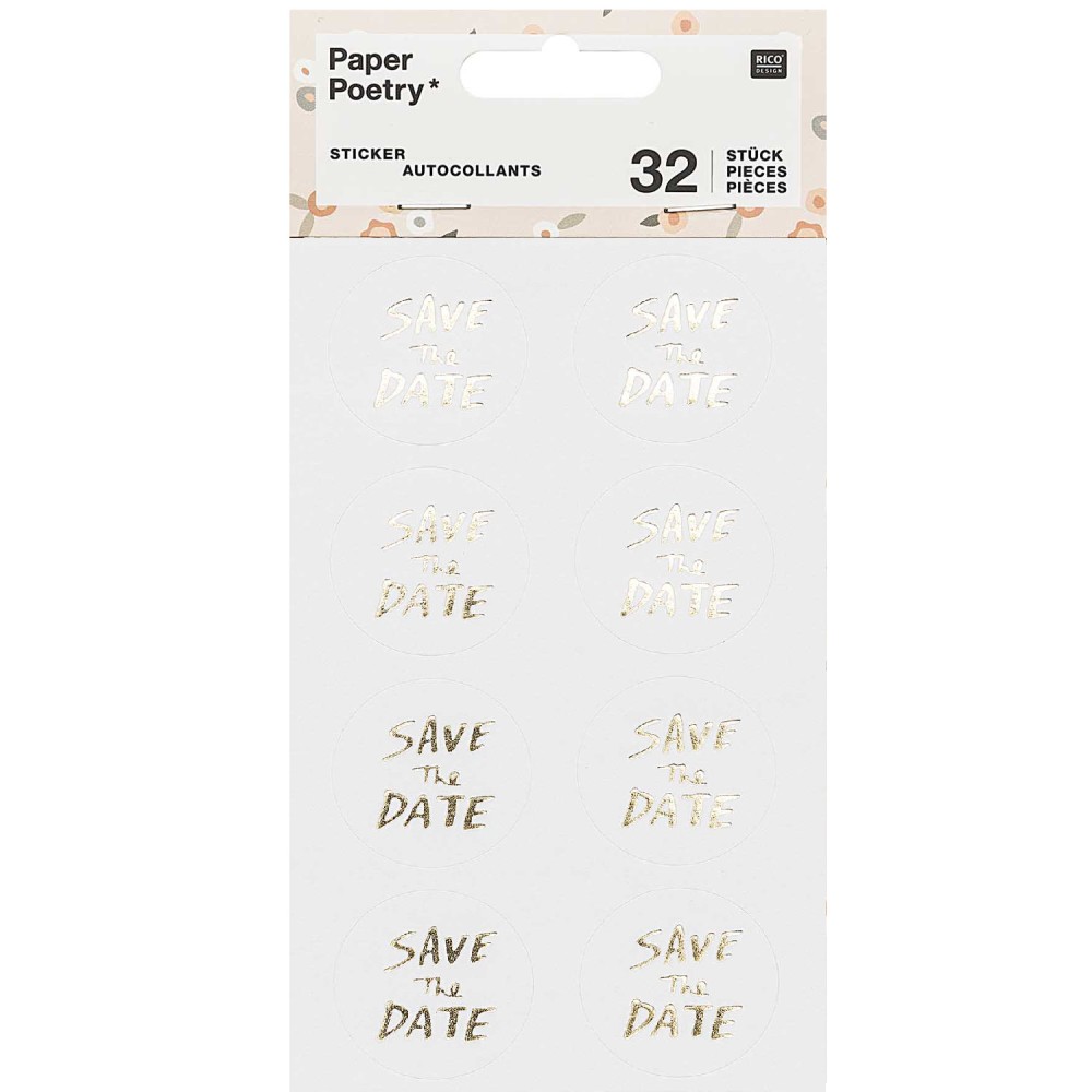 Naklejki Save The Date - Paper Poetry - złote, 32 szt.