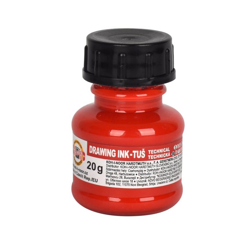 Tusz rysunkowy, kreślarski - Koh-I-Noor - czerwony, 20 g