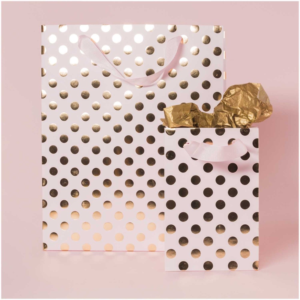 Torba prezentowa w kropki - Rico Design - różowo-złota, 12 x 18 x 10 cm