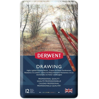 Drawing pencils set in metal tin - Derwent - 12 colors