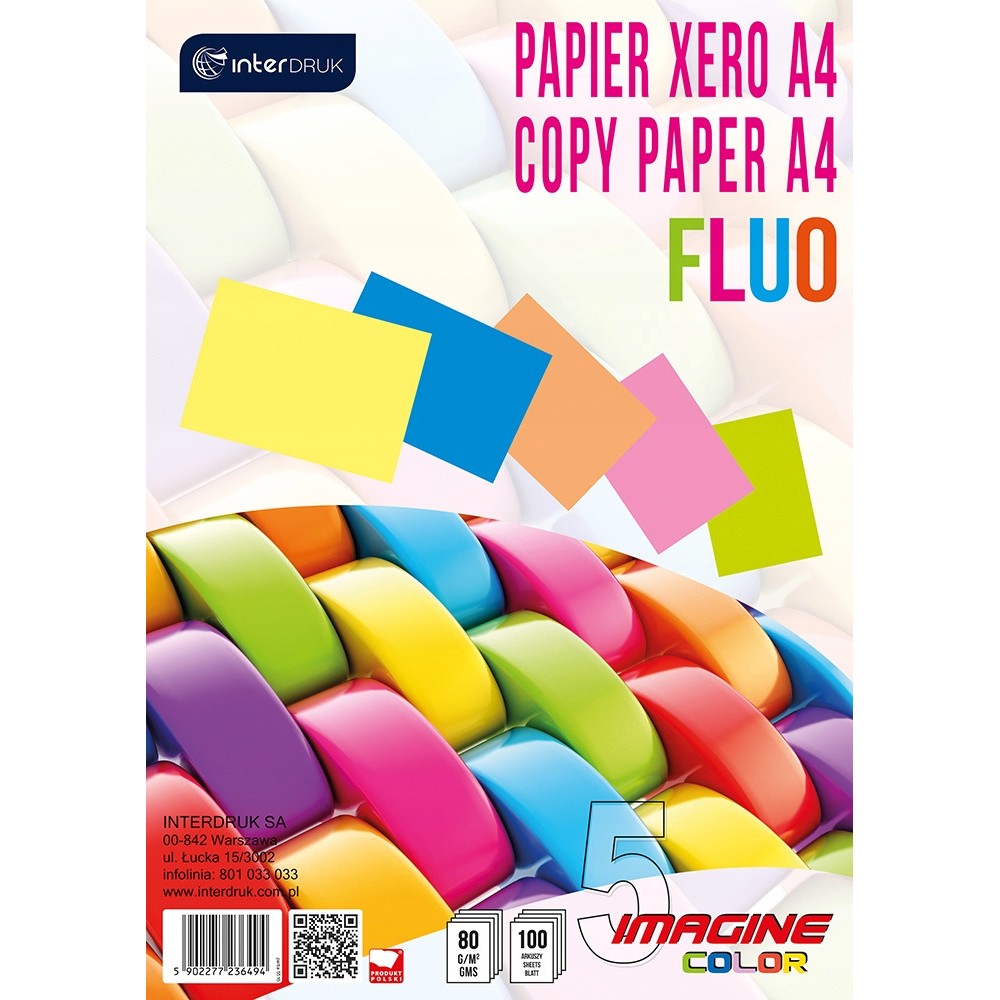 Papier do drukarki, ksero A4 - Interdruk - fluo, 80 g, 100 ark.