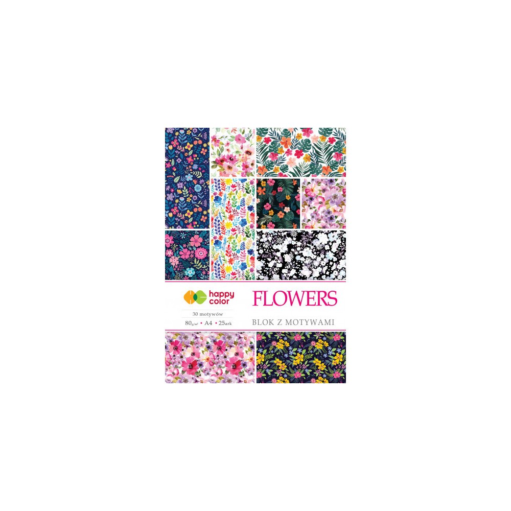 Blok z motywami A4 - Happy Color - Flowers, 80 g, 25 ark.