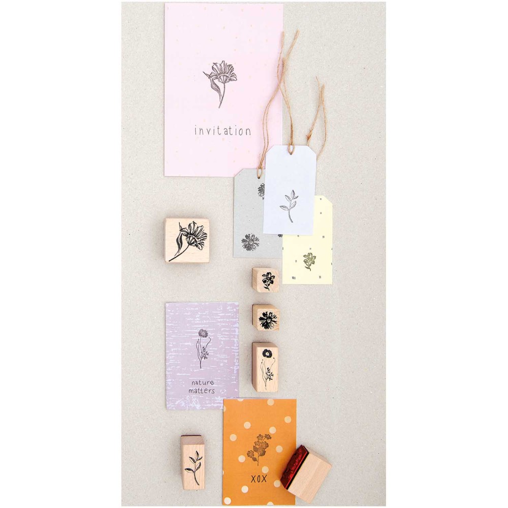 Wooden stamp set - Paper Poetry - flowers, 6 pcs.