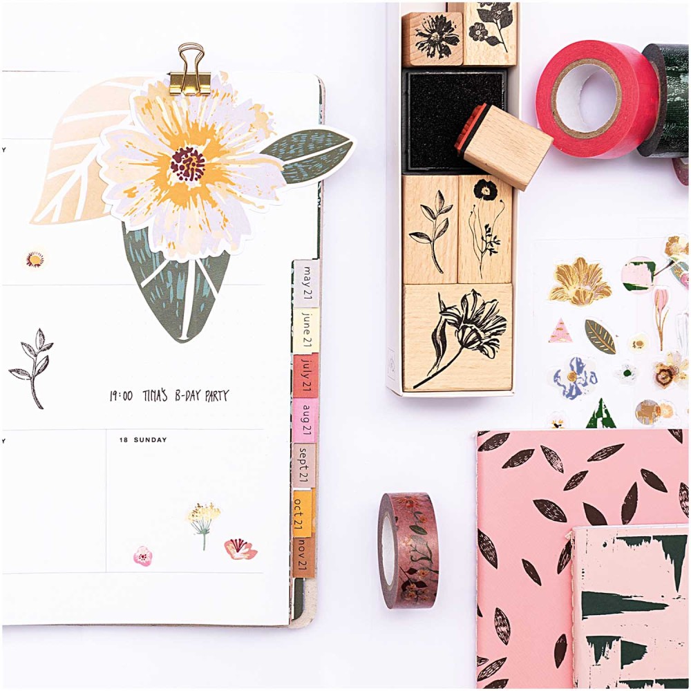 Wooden stamp set - Paper Poetry - flowers, 6 pcs.