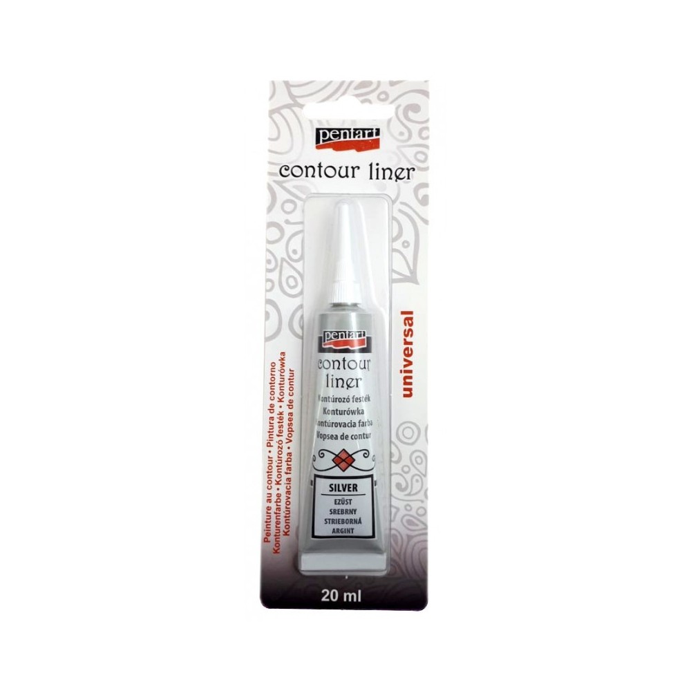 Konturówka do szkła - Pentart - srebrna metaliczna, 20 ml