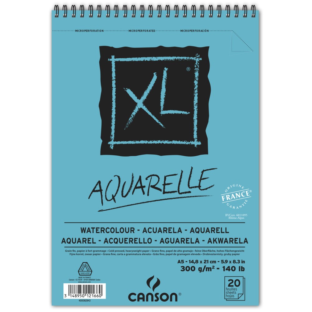 Blok do akwareli ze spiralą XL Aquarelle, A5 - Canson - 300 g, 20 ark.