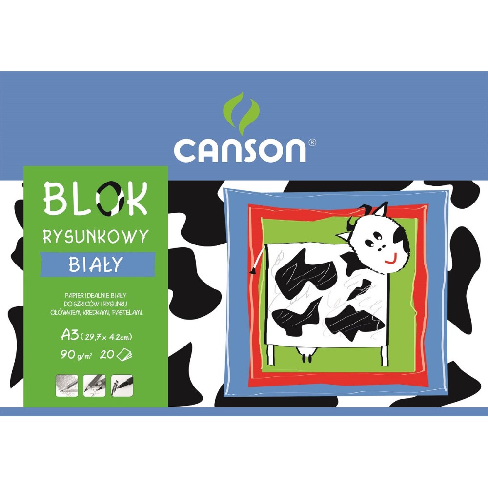Blok rysunkowy A3 - Canson - biały, 90 g, 20 ark.